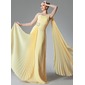Ligne-A/Princesse Une epaule Longeur au sol Mousseline Robe de Bal de Promo avec Ondulé Brodé (018002520)