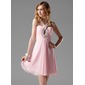 A-Lijn/Prinses V-nek Knielengte Chiffon Schoolgala Jurk met Roes kant Kraal Lovertjes (022004334)