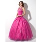 bal Bretelles autour du cou Longeur au sol Organza Robe de Quinceanera avec Ondulé Dentelle Brodé (021003137)