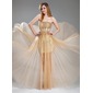 Ligne-A/Princesse Cœur Longeur au sol Tulle Pailleté Robe de Bal de Promo avec Brodé (018018902)