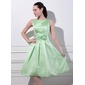 A-Line/Princess Square Neckline Knee-Length Satin Bridesmaid Dress With Flower(s) (007012866)