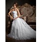 Ligne-A/Princesse Cœur Traine courte Organza Satin Robe de Mariée avec Ondulé Dentelle Perlé (002012207)
