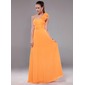 A-Line/Princess One-Shoulder Floor-Length Chiffon Evening Dress With Ruffle Flower(s) (017012109)