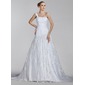 Ligne-A/Princesse Une epaule Traine courte Satin Tulle Robe de Mariée avec Ondulé Dentelle (002004516) Ligne-A/Princesse Une epaule Traine courte Satin Tulle Robe de Mariée avec Ondulé Dentelle (002004516)