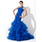 Sirene Une epaule Traine longue Organza Robe de Bal de Promo avec Ondulé Brodé (018005077)