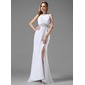 Ligne-A/Princesse Col rond Traine longue Mousseline Robe de Bal de Promo avec Ondulé Brodé (018004915)