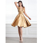 A-Line/Princess Halter Knee-Length Charmeuse Homecoming Dress With Ruffle Beading (022020614)