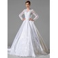bal Col V Traîne Chapelle Satin Robe de Mariée avec Ondulé lacet (002004745)