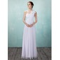 Empire Une epaule Longeur au sol Mousseline Robe de Mariée avec Ondulé Fleurs (002004475)