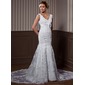 Ligne-A/Princesse Col V Traîne Chapelle Organza Satin Robe de Mariée avec lacet Perlé (002004537) Ligne-A/Princesse Col V Traîne Chapelle Organza Satin Robe de Mariée avec lacet Perlé (002004537)