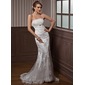 Sirene Sans bretelles Traine courte Tulle Charmeuse Robe de Mariée avec Ondulé Dentelle Broche florale en cristal (002012589)