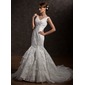 Sirene Col V Traine courte Satin Tulle Robe de Mariée avec lacet Perlé (002001280) Sirene Col V Traine courte Satin Tulle Robe de Mariée avec lacet Perlé (002001280)