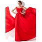 A-Line/Princess V-neck Watteau Train Chiffon Evening Dress With Ruffle Beading (017013781)