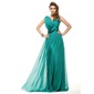 A-Lijn/Prinses V-nek Vloerlengte Chiffon Vakantie Jurk met Roes Beading (020016061)