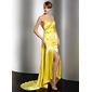 Gaine Col V Traîne Watteau Charmeuse Robe de Soirée avec Ondulé Brodé Appliques Pailleté (017014579)