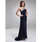 Nauwaansluitend Lange Sleep Chiffon Avondjurken met Kant Kraal (017016875)