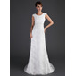 Coupe droite Col rond Traine longue Satin Tulle Robe de Mariée avec Ondulé Dentelle Perlé (002001630) Coupe droite Col rond Traine longue Satin Tulle Robe de Mariée avec Ondulé Dentelle Perlé (002001630)